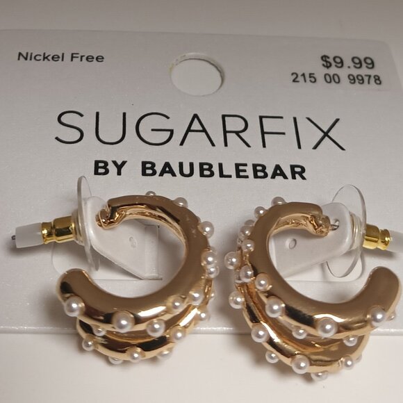 COPY - SUGARFIX BY BAUBLEBAR GOLDTONE PEARL HOOPS - Picture 1 of 3